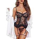 Avidlove Sexy Lingerie for Women Lace Corset and Panty Outfits Sets Push Up Babydoll With Garter Belt Rave Outfits