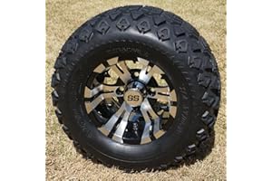 GOLF CART TIRE SUPPLY 10" Vampire Machined/Black Golf Cart Wheels and 20x10-10 DOT All Terrain Golf Cart Tires - Set of 4