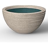 Kante 11.8 Inch Dia Concrete Planter, Round Bowl Design Garden Pot for Indoor Outdoor Plants, Modern Flower Pot with Drainage Hole, Weathered Concrete Finish with Painted Interior