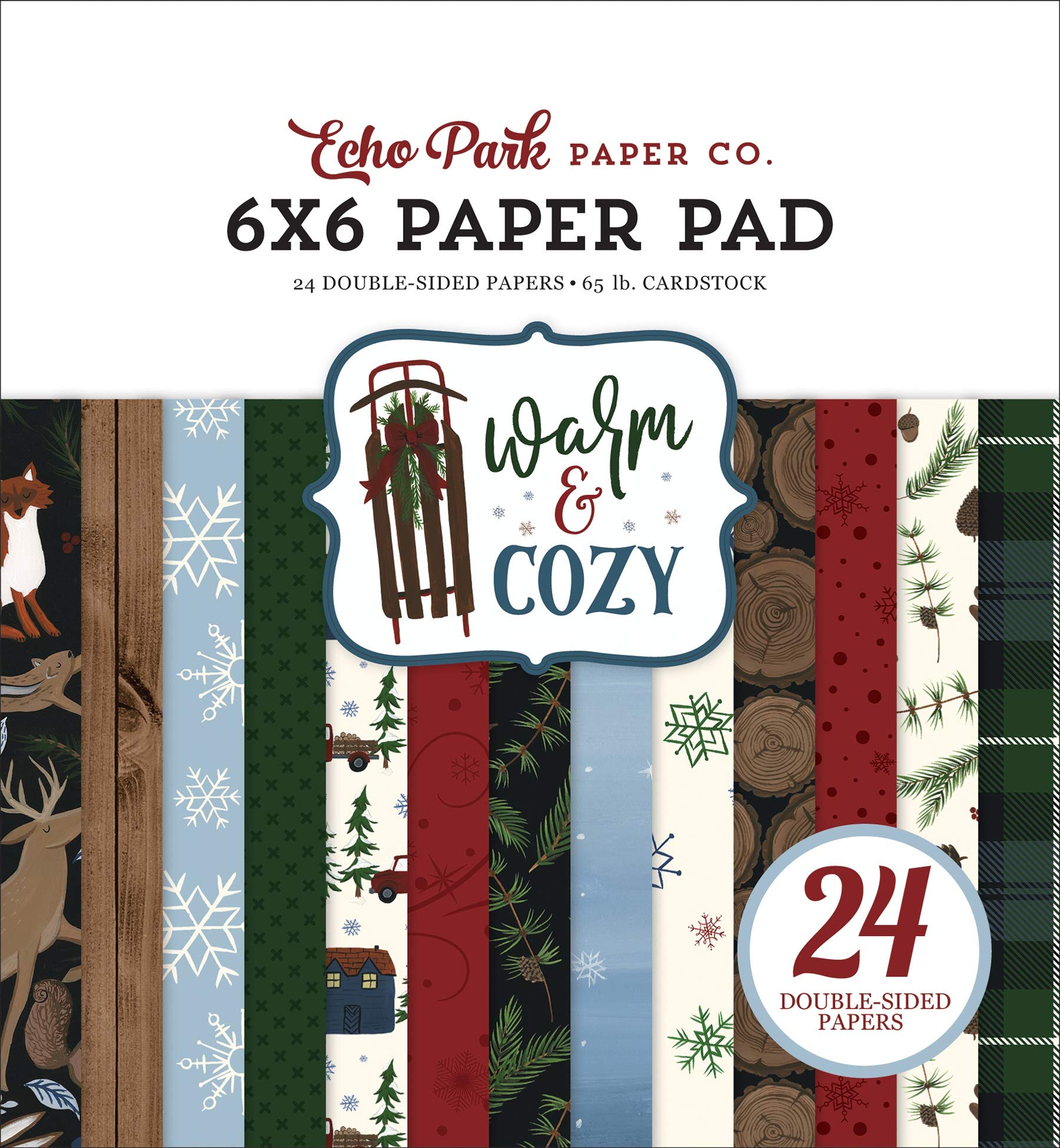 ECHO PARK PAPER COMPANY Warm & Cozy Paper 6X6 PAD, Green, Red, Navy,Blue, Woodgrain, One Size