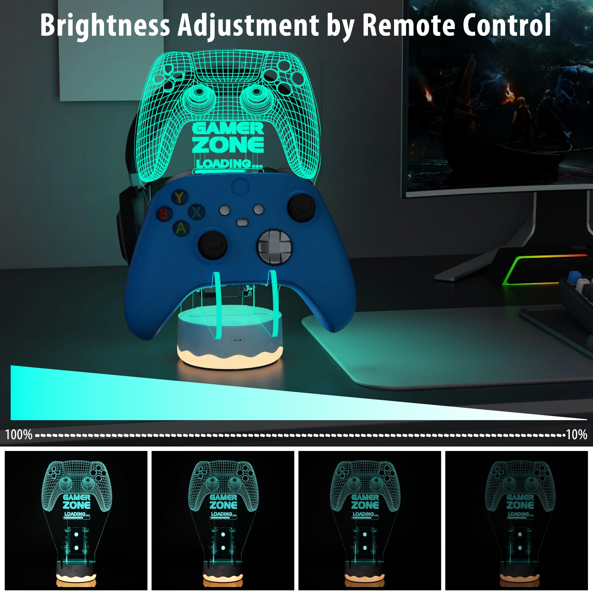 CoolGift Mart Light Up Headset und Controller Ständer, 16 Farben 3D LED Lichter Gamepad Kopfhörerhalter mit Fernbedienung, Game Controller Hänger für alle Universal Gaming PC Zubehör 7