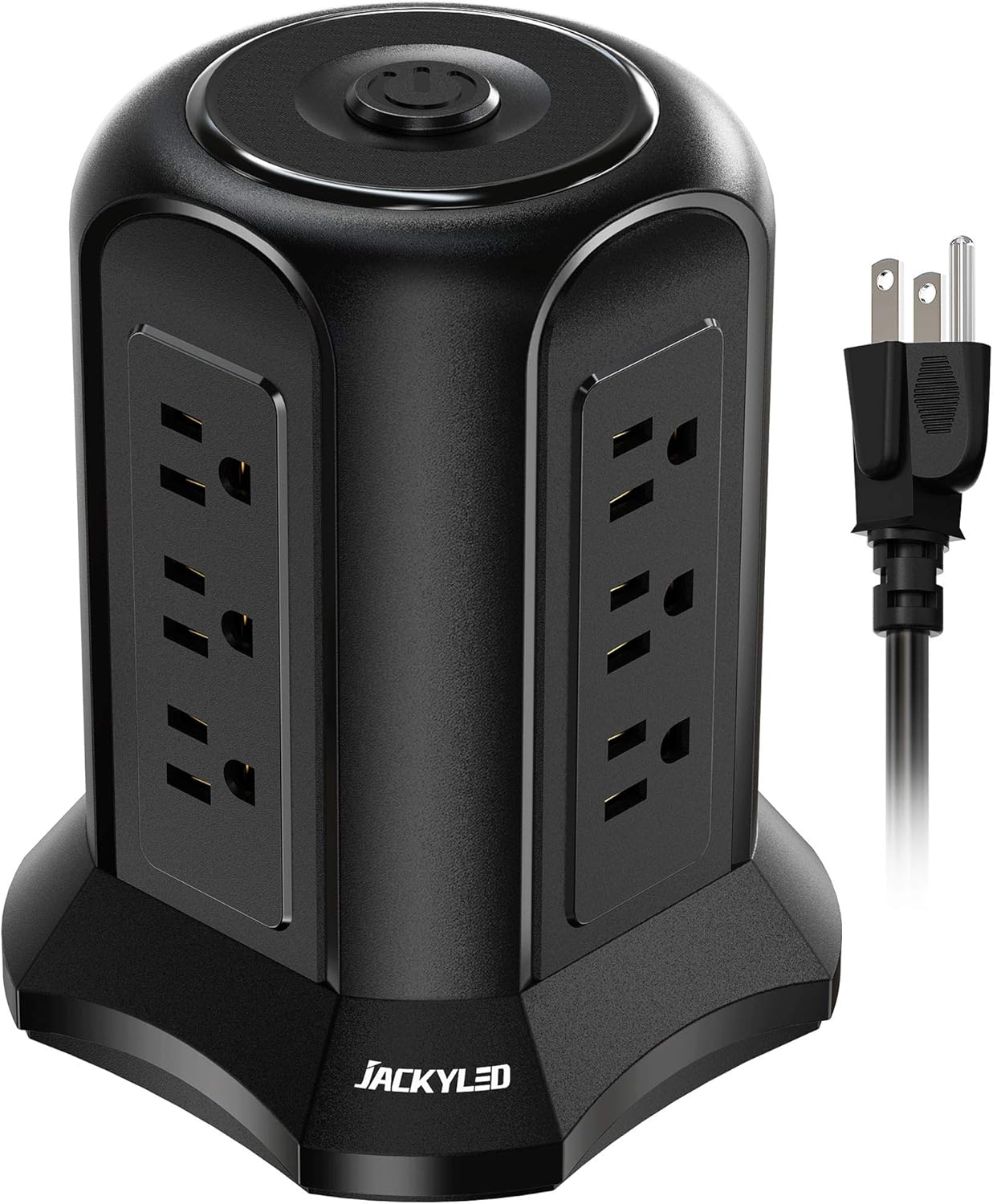 10 Ft Surge Protector Power Strip Tower, JACKYLED 12 Wide Spaced AC Outlets Desktop Heavy Duty Extension Cord, Fireproof Electrical Power Cord for Home Office Dorm RV Entertainment Appliances, Black