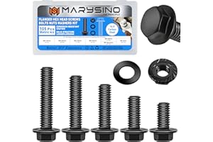 Marysino 105Pcs Flanged Hex Head M8x1.25 Bolt Assortment, Black Zinc Carbon Steel, Ideal for Precision Machinery, Home Applia