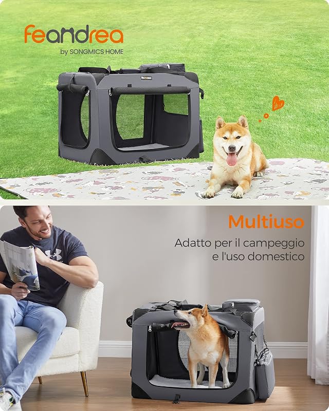 Trasportino per Cani, Gabbia Pieghevole, 70 x 52 x 52 cm