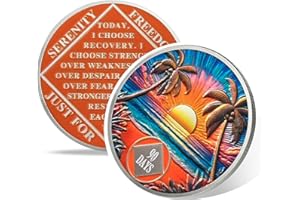 VITALWAY Beach Sunset 90 Days Sobriety Coin, Affirmation NA Coin, Addiction Recovery Ninety Days Sober Chip, Celebrating Recovery Anniversary Token, Narcotics Anonymous Sobriety Gifts for Men Women