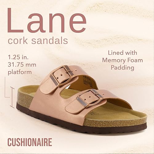 CUSHIONAIRE Lane Cork Footbed Sandals for Women – Comfortable