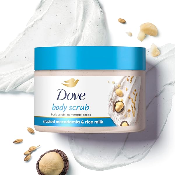 DOVE SCRUB MACADAMIA & RICE MILK REVEALS VISIBLY SMOOTHER SKIN BODY SCRUB THAT NOURISHES SKIN 10.5 OZ
