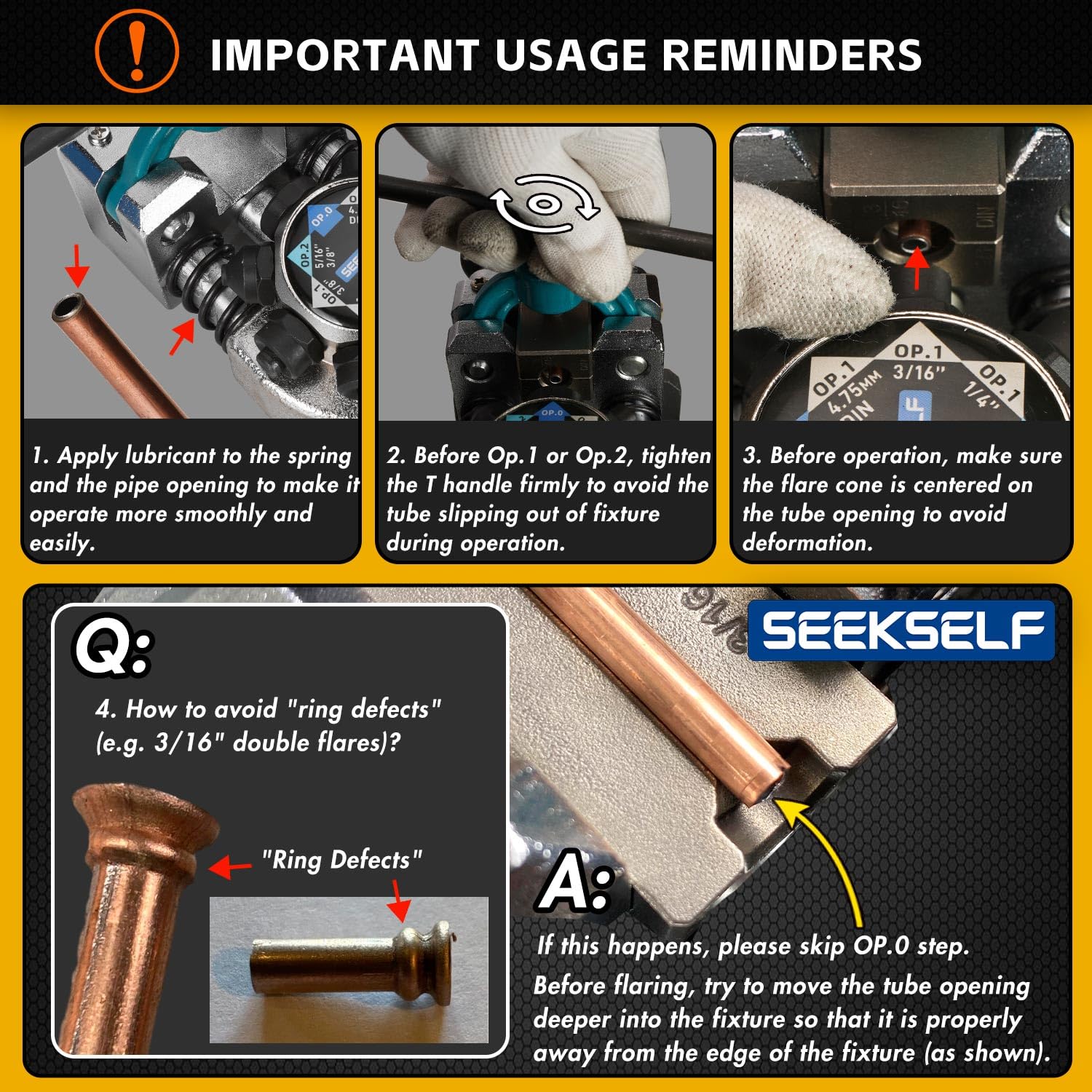 SEEKSELF Professional Bremsleitungs-Bördel-Werkzeugsatz für 45-Grad-Einzel-, Doppel- und Bubble-Bördel, 3/16", 1/4", 5/16", 3/8" und 4,75 mm Stahl-Kupfer-Metallschlauch, mit Rohrabschneider, Schwarz 3