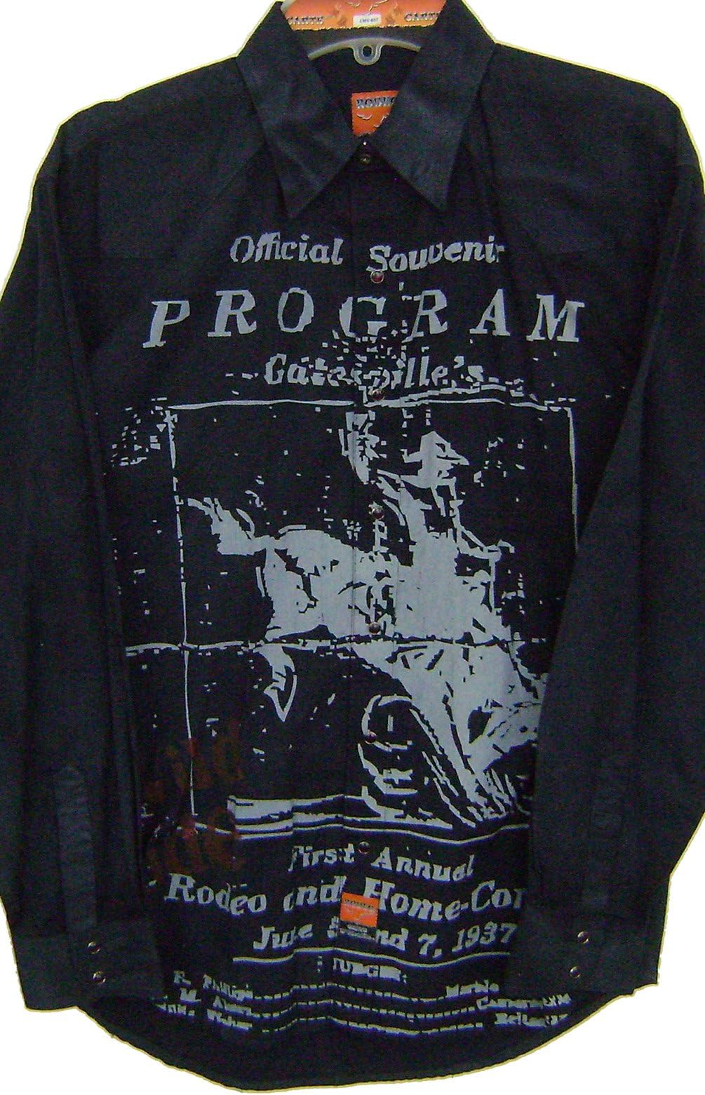 Modestone Men's Long Sleeve Fitted Western Shirt Rodeo Program Bull Rider Black