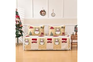 HAILEA Christmas Daybed Cover Twin Size Red Beige Daybed Sets Bedding Double Sided Quilting Cover Set Christmas Car Snowflake Elk Bedspread Coverlet All Season for Twin Bed with 2 Standard Shams,39"x75"