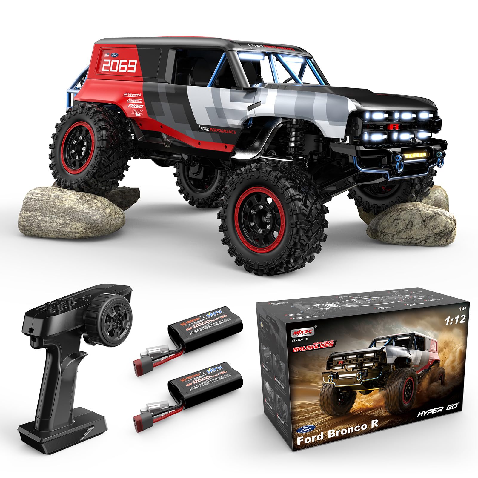 Photo 1 of *********************FOR PARTS ONLY-Front axle is broken*****************
MJX H12P 1/12 Ford Bronco R Brushless RC Crawlers for Adults, Waterproof 4X4 Off-Road RC Rock Trucks with Portal Axles, Hard Case Licensed Remote Control Truck, RTR All Terrain RC C