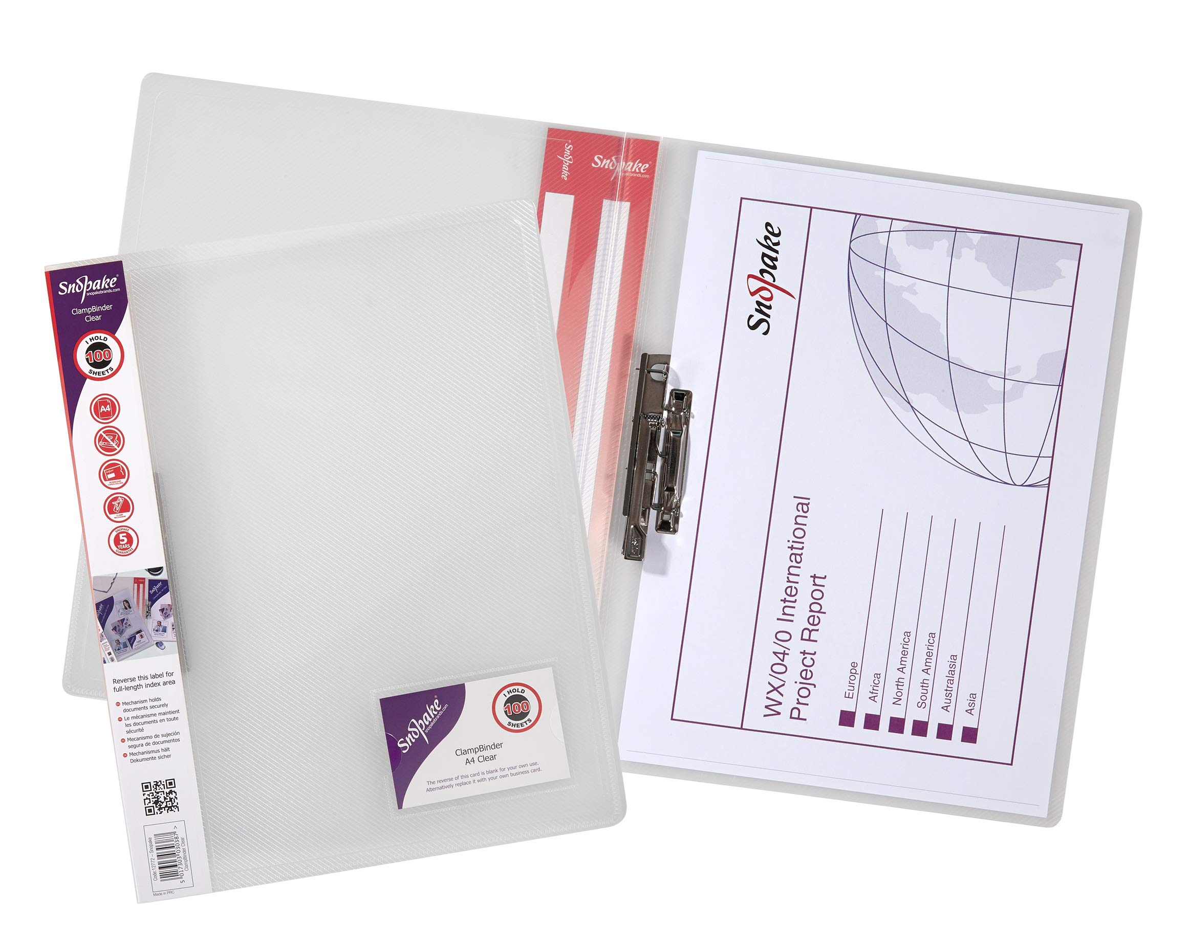 Snopake A4 Clear Premium ClampBinder [Pack of 1] 100 Sheet Capacity [12772s]