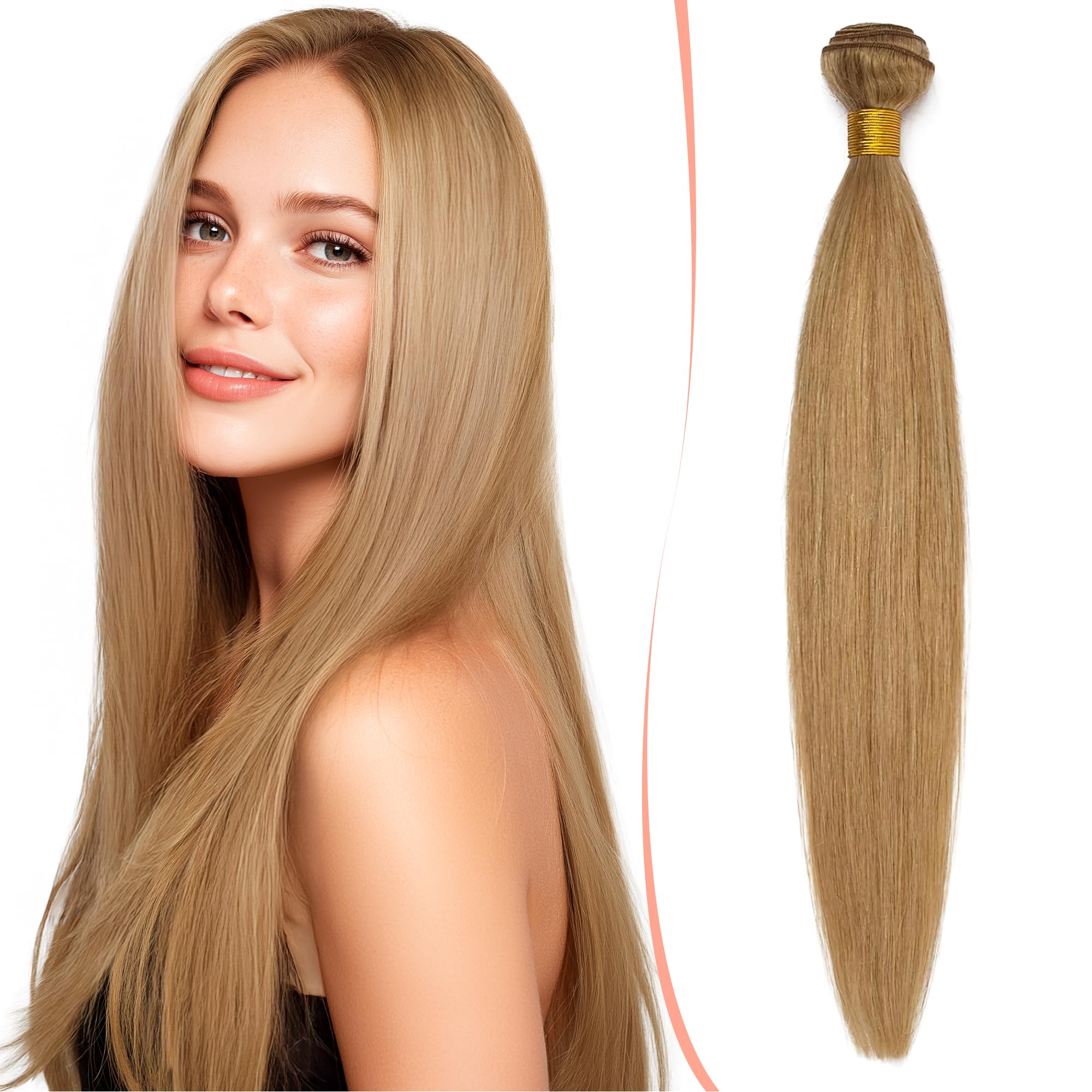 14 inch SEGO Brazilian Human Hair Weave Bundles Straight [#27 Dark Blonde] Real Hair Extensions Virgin Remy Weft No Clip (1 Bundle,100g)