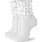HONGTEYA Ruffle Socks for Women, Cotton Slouchy Scrunch Crew Boot socks | Mid Calf Frilly Socks Size 5-11, Casual Athletic Socks For Sneakers, All Season Gifts For Women