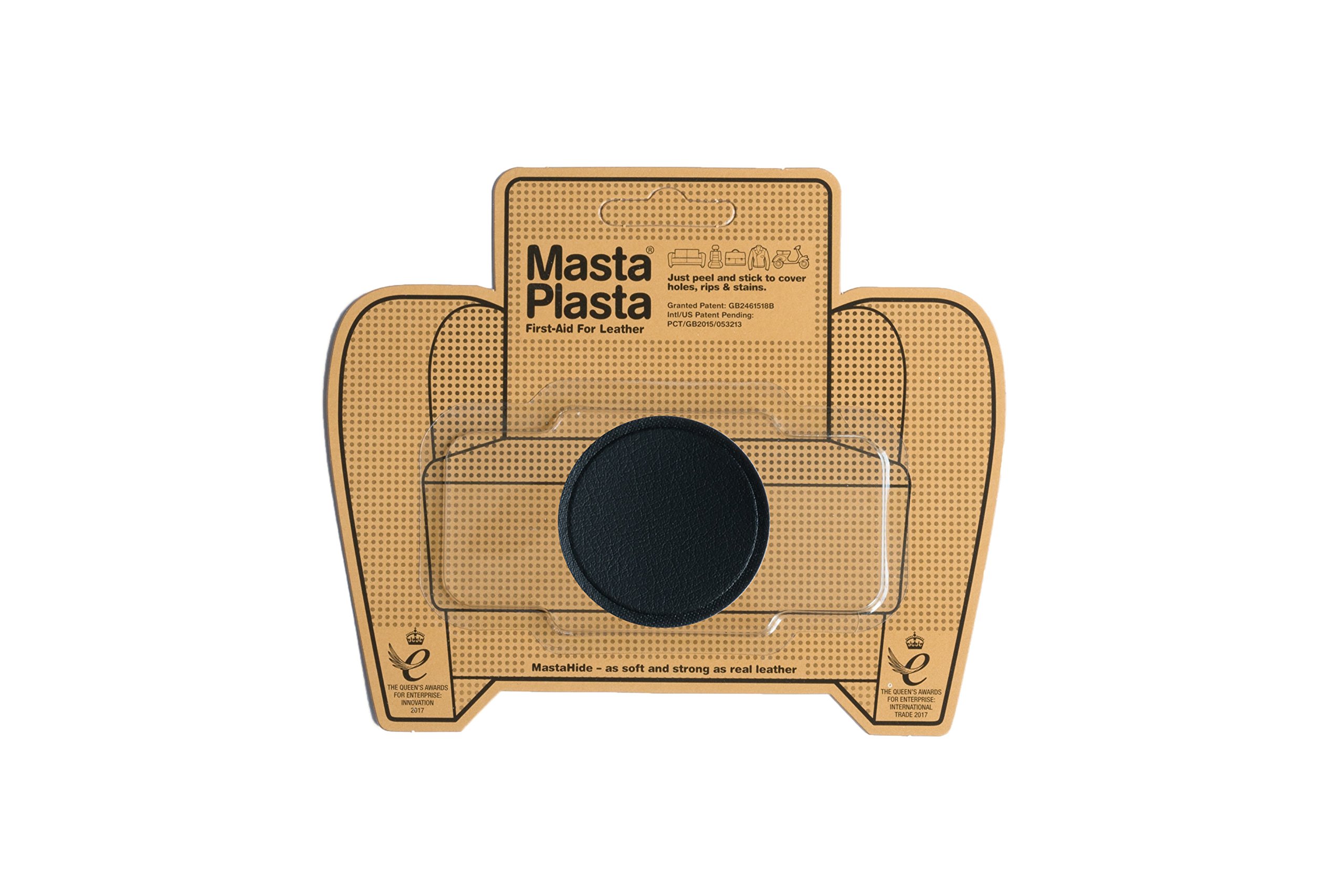 MastaPlasta Premium Easy All-in-One Leather Repair Kit. Leather Patches for Sofas Self Adhesive - Black Circle 5cm x 5cm (2in x 2in). Leather Repair Patch for Car Seats, Bags, Jackets, DIY