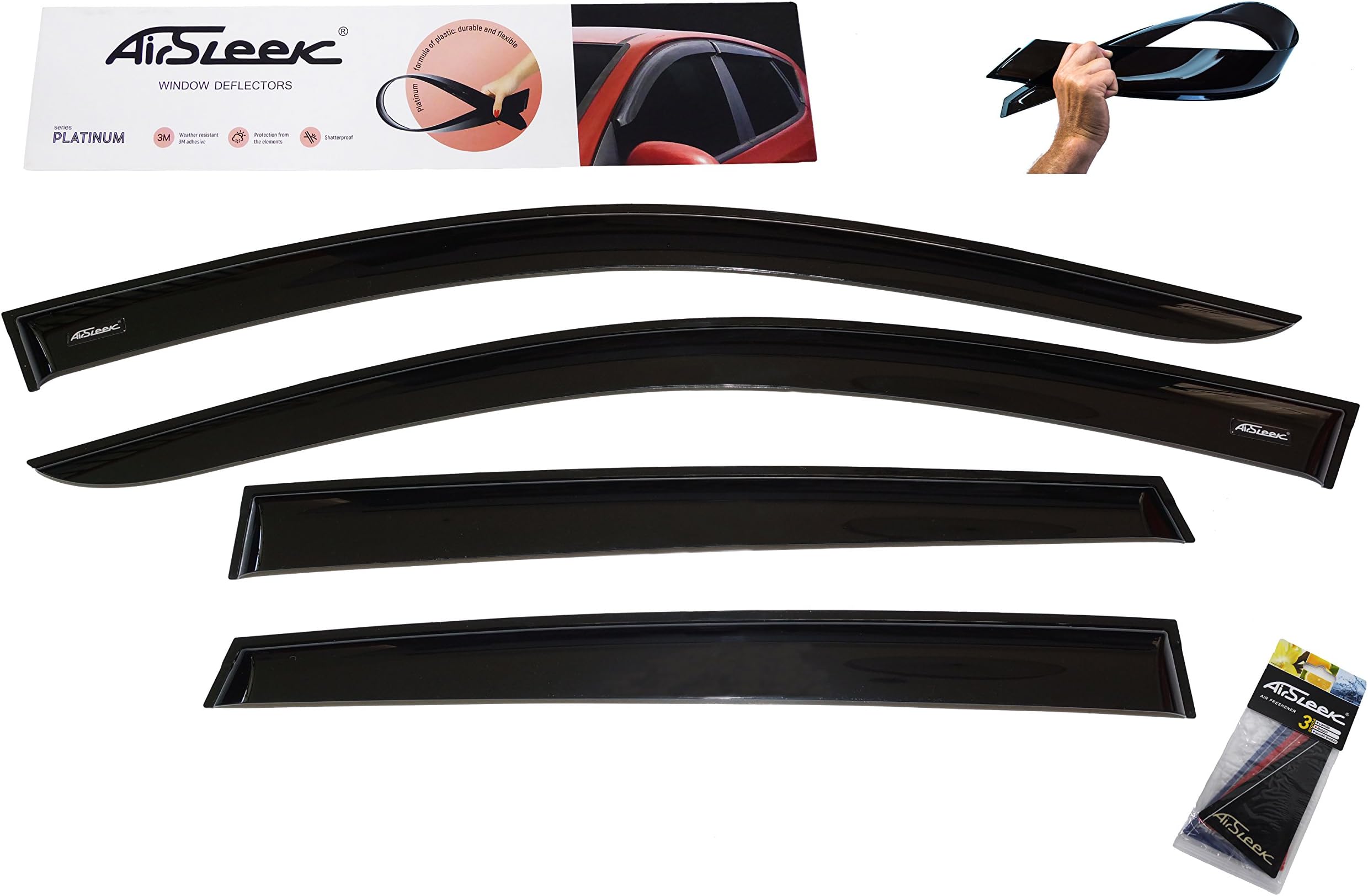AirSleek Rain Guards for Dodge RAM 1500 2500 3500 Crew and MEGA CAB 2009-2018 Side Vent Window Visors Outside Tape Mount SHATTERPROOF Weather/Hail Proof Platinum 4 Pieces