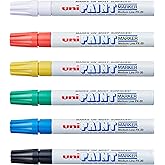 uni&reg; Paint PX-20 Paint Markers, Medium Line (1.8-2.2mm), Assorted, 6 Pack | Oil-based permanent paint, opaque glossy marks on metal, glass, wood &amp; concrete, withstands weather, heat &amp; abrasion