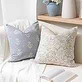 SageSelvas Coastal Blue Farmhouse Decorative Throw Pillow Cover 20x20 Set of 2, Floral Cotton Accent Throw Pillow for Couch Sofa Living Room, Cover ONLY