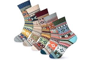 besky 5 Pairs Winter Wool Socks Women, Knit Thick Wool Soft Warm and Breathable Cozy Socks for Womens
