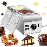 1000W Electric Chocolate Tempering Machine, Commercial Chocolate Melter with 2 Cylinders, Water Bath Heating, Adjustable Thermostat &amp; Indicator Light, Stainless Steel Chocolate Warmer
