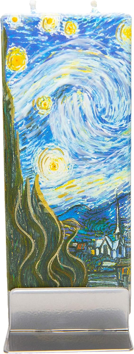 Flatyz Hand Painted Flat Candle| Unscented, Dripless, Smokeless, Decorative | Van Gogh – Starry Night | Double Wick with Metal Base | Unique Gift Idea and Home Décor Accent: Home & Kitchen