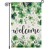 Louise Maelys St Patrick's Day Garden Flag Shamrock Clover Welcome 12x18 Inch Double Sided Small Burlap Love Heart Saint Patricks Spring Holiday Yard Outdoor Sign Outside House Decor
