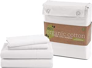 100% Organic Cotton Pure White Full-Sheets Set, 4-Piece Pure Organic Cotton Long Staple Percale Weave Ultra Soft Best Bedding Sheets for Bed, Breathable, GOTS Certified, Fits Mattress Upto 15" Deep