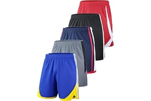 Liberty Imports 5 Pack Big Boys Youth Athletic Mesh Basketball Shorts with Pockets Quick Dry Activewear