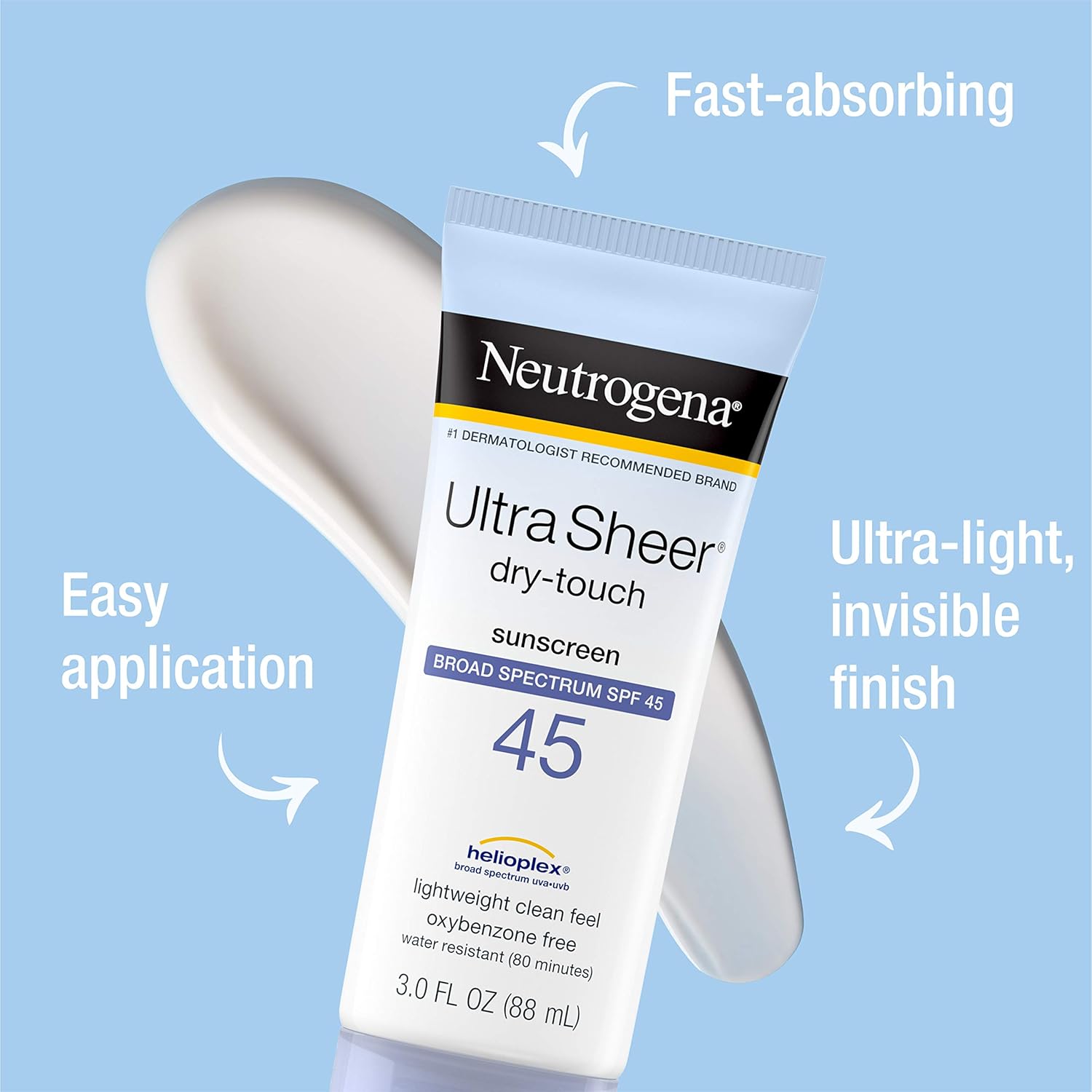 Neutrogena Ultra Sheer Dry-Touch Water Resistant and Non-Greasy Sunscreen Lotion with Broad Spectrum SPF 45, TSA-Compliant travel Size, 3 fl. oz, Pack of 2: Beauty