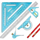 Shall 7 Inch Aluminium-Alloy Rafter Square & 16 Inch Zinc-Alloy Combination Square Tool Set with Stainless Steel Ruler, 2 Car