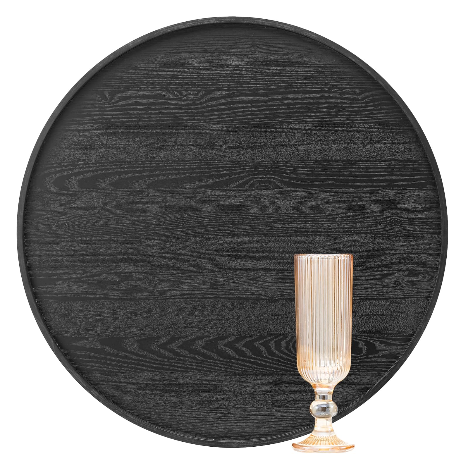 Photo 1 of 16 inch Round Solid Wood Serving Tray Extra Large Tea Coffee Snack Food Meals Serving Plate Non-Slip Kitchen Party Bar Server Ottoman Tray Breakfast Tray with Raised Edges Heavy Duty Edition Black