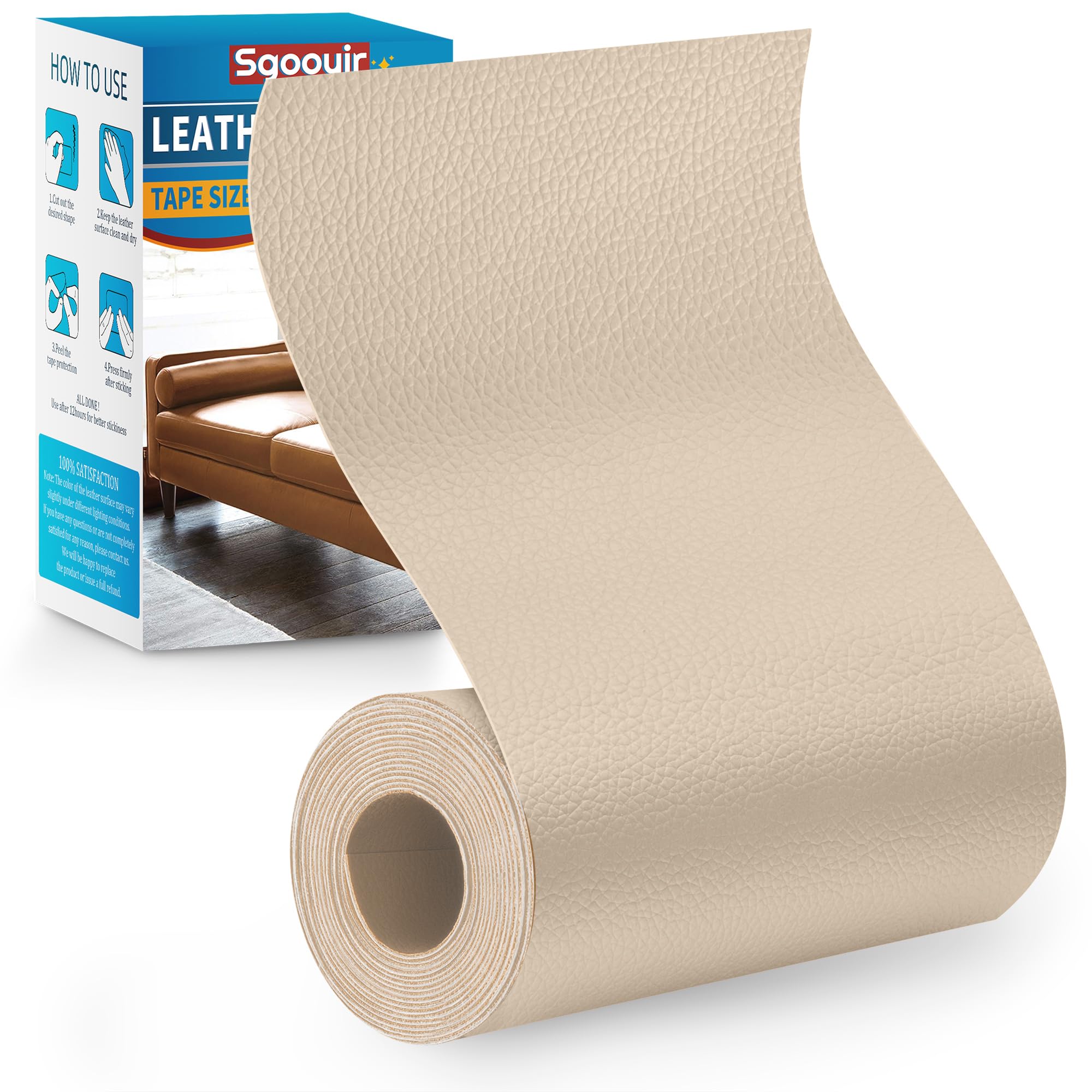 Photo 1 of Sgooyir Leather Repair Patch Tape Kit, 3" x 80" Self Adhesive Leather Repair Patch for Furniture, Vinyl Kit for Car Seat, Chairs, Couch, Sofa, Boat Light Beige