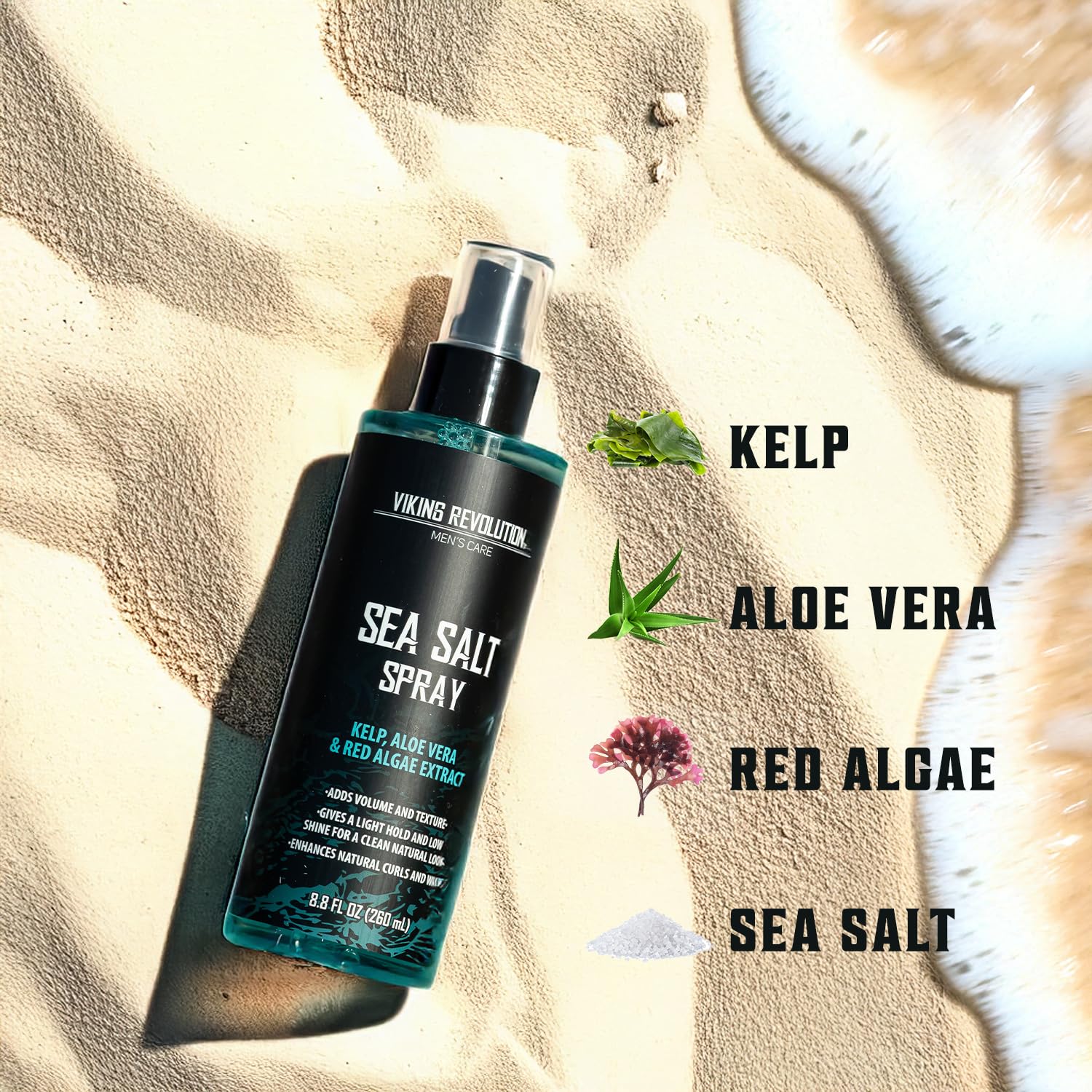Viking Revolution Sea Salt Spray for Hair Men - Hair Texturizing Spray with Kelp, Aloe Vera and Red Algae Extract - Surf Spray to Add Volume and Texture Sea Salt Spray for Men Beach Hair Spray - 8.8oz