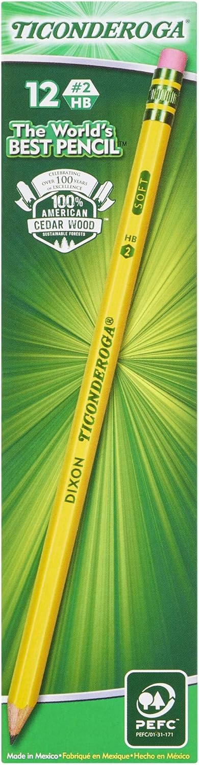 Ticonderoga Pencils, Wood-Cased Graphite #2 HB Soft, Pre-Sharpened, Yellow, 12 Count (X13806) : Wood Lead Pencils : Office Products