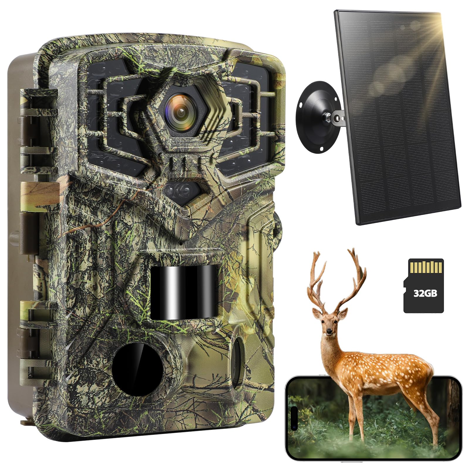 Photo 1 of Briggren WiFi Solar Trail Camera - 2.7K 48MP Game Camera with Night Vision & 0.2s Trigger Speed, IP66 Waterproof, 32GB SD Card Included, 850nm Low Glow IR for Wildlife Monitoring
