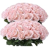 DELOVO 52pcs Blush Pink Roses Artificial Flowers Ivory Fake Flowers Silk Roses with Stems for DIY Wedding Bouquets Bridal Shower Centerpieces Arrangements Party Decorations