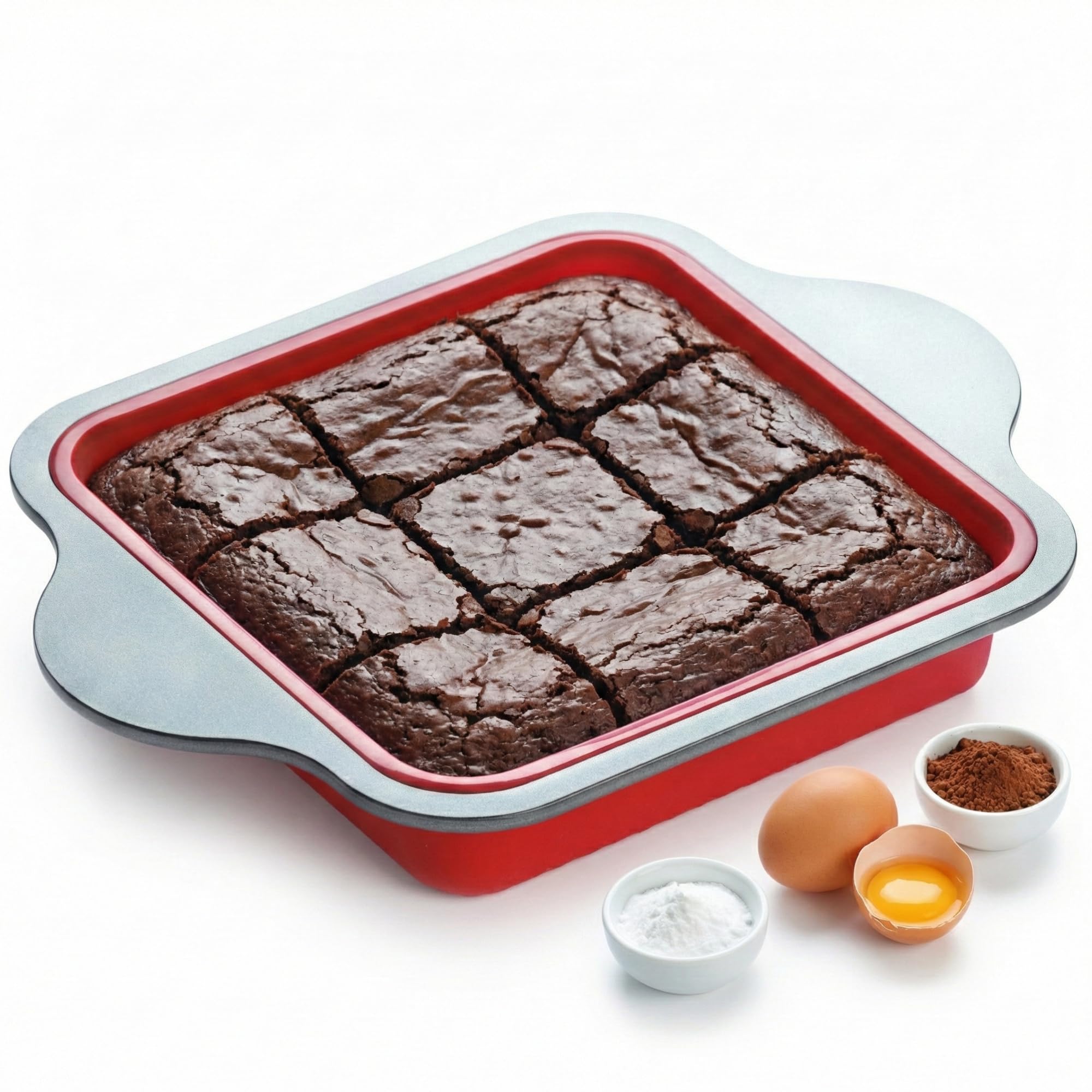 Boxiki Kitchen Non-Stick Silicone 8x8 Square Cake and Brownie Pan with Easy Grip Steel Frame Handles - Easy to Release, Oven & Dishwasher Safe…
