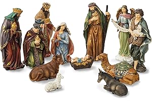 Glitzhome 12Pcs Resin Nativity Figurines Sets for Christmas Indoor Decor, Christian Nativity Sets & Figures Xmas Jesus Collectible Figurines Tabletop Nativity Scene Miniature Statue15.5" x 36.00"