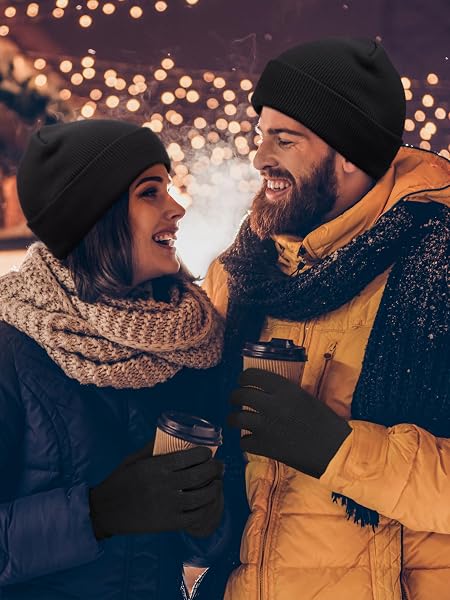 COORABY 8 PACK WINTER KNITTED CUFF BEANIES MAGIC GLOVES SET ACRYLIC WARM SKULL CAP CUFF HAT CLASSIC GLOVES FOR MEN OR WOMEN