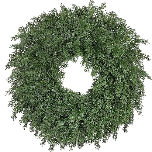 26 Inch Christmas Wreaths for Front Door Realistic Large Winter Greenery Pine Cedar Wreaths for Windows Xmas Holiday Home Table Mantle Yard Farmhouse Wall Door Porch Hanging Decor Outdoor Indoor