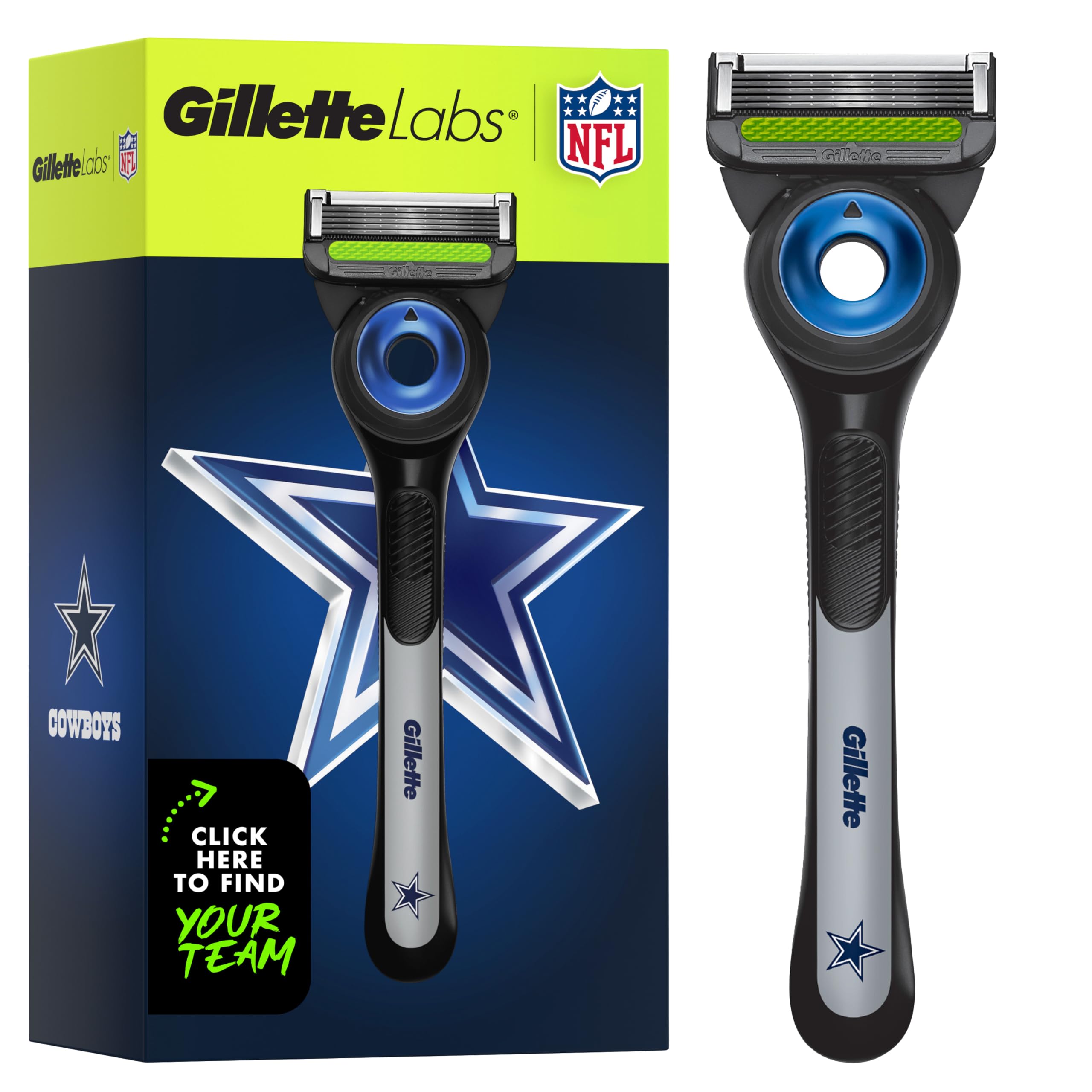 Gillette Labs Special NFL Cowboys Edition Shaving Razor for Men - 1 Handle, 4 Razor Blade Refills & Magnetic Stand, GilletteLabs with Exfoliating Bar Image