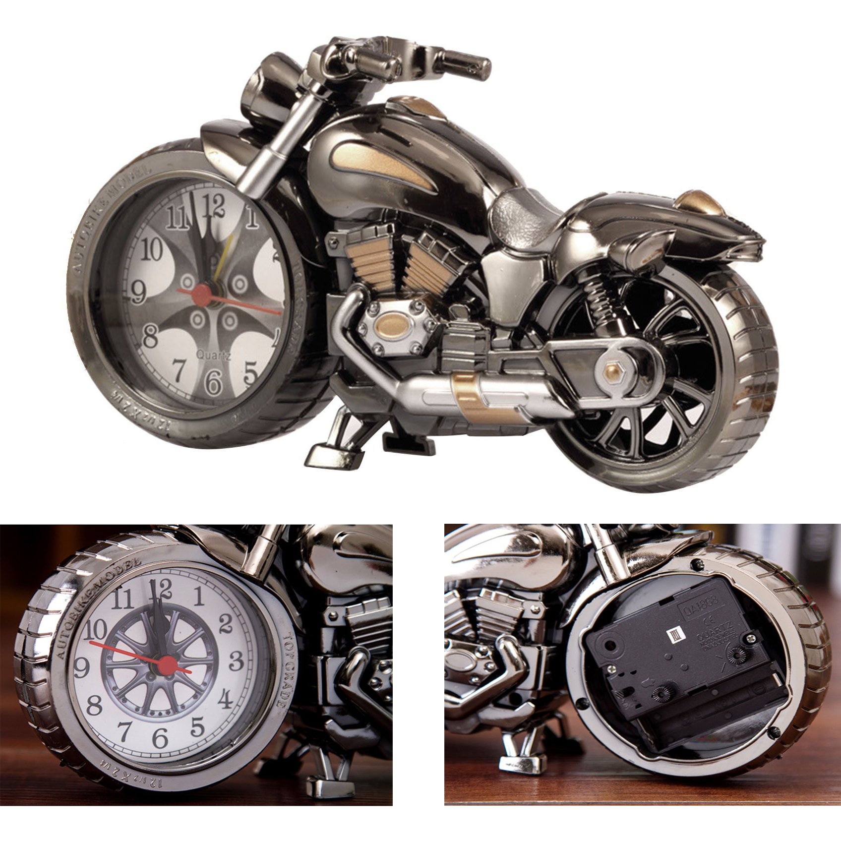 Itian Vintage Retro Motorcycle Style Students Alarm Clock Table Desk