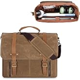 Yarwo Flight Bag for Pilots, Vintage Aviation Headset Bag for Flight Gears | Heavy Duty Waxed Canvas, Padded Sleeve for 17&rdquo; Laptop, Accordion File Folder for Logbook &amp; Checklist, Quick- Access Pockets