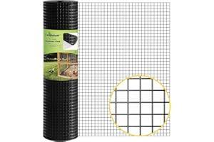 Landonpat Hardware Cloth PVC Black Vinyl Coating Mesh Chicken Wire Mesh, Wire Fence Mesh Roll, Garden Fencing, Chicken Coop, Pet Enclosures or Vegetables Garden Fence (50FT×36IN×1/2IN)