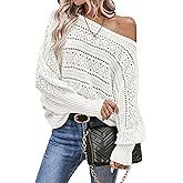 Cakulo Womens Off Shoulder Sweater Top Fall Outfits Fashion 2025 Oversized Knit Batwing Long Sleeve Crochet Pullover Sweaters
