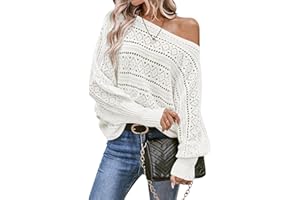 Cakulo Womens Off Shoulder Sweater Top Fall Outfits Fashion 2025 Oversized Knit Batwing Long Sleeve Crochet Pullover Sweaters