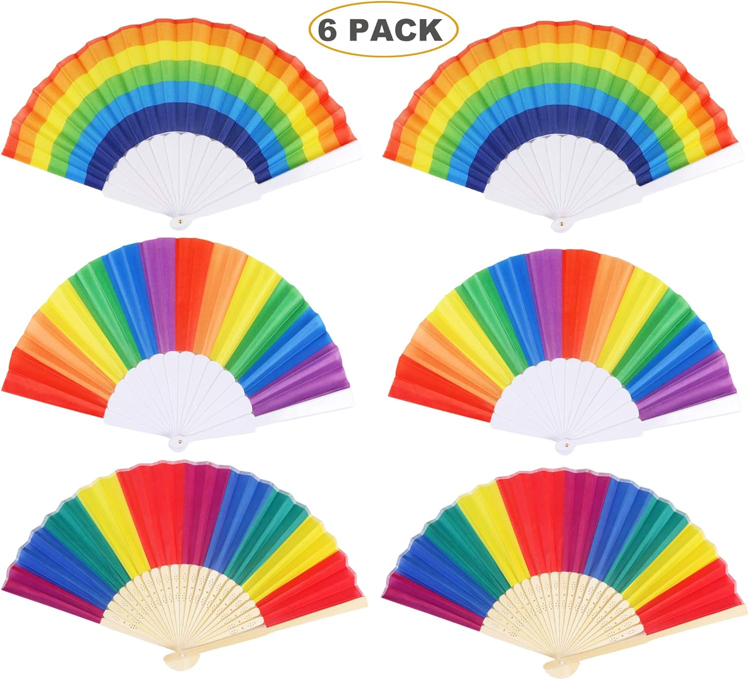 Hartop 6 Pack Rainbow Fans Rainbow Folding Fans Colorful
