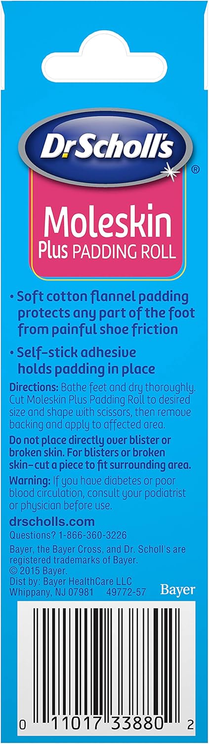 Dr. Scholl’s Moleskin Plus Padding Roll (24" x 4 5/8") // All-Day Pain Relief and Protection from Shoe Friction with Soft Padding That Conforms to the Foot and Can Be Cut To Any Size: Health & Personal Care