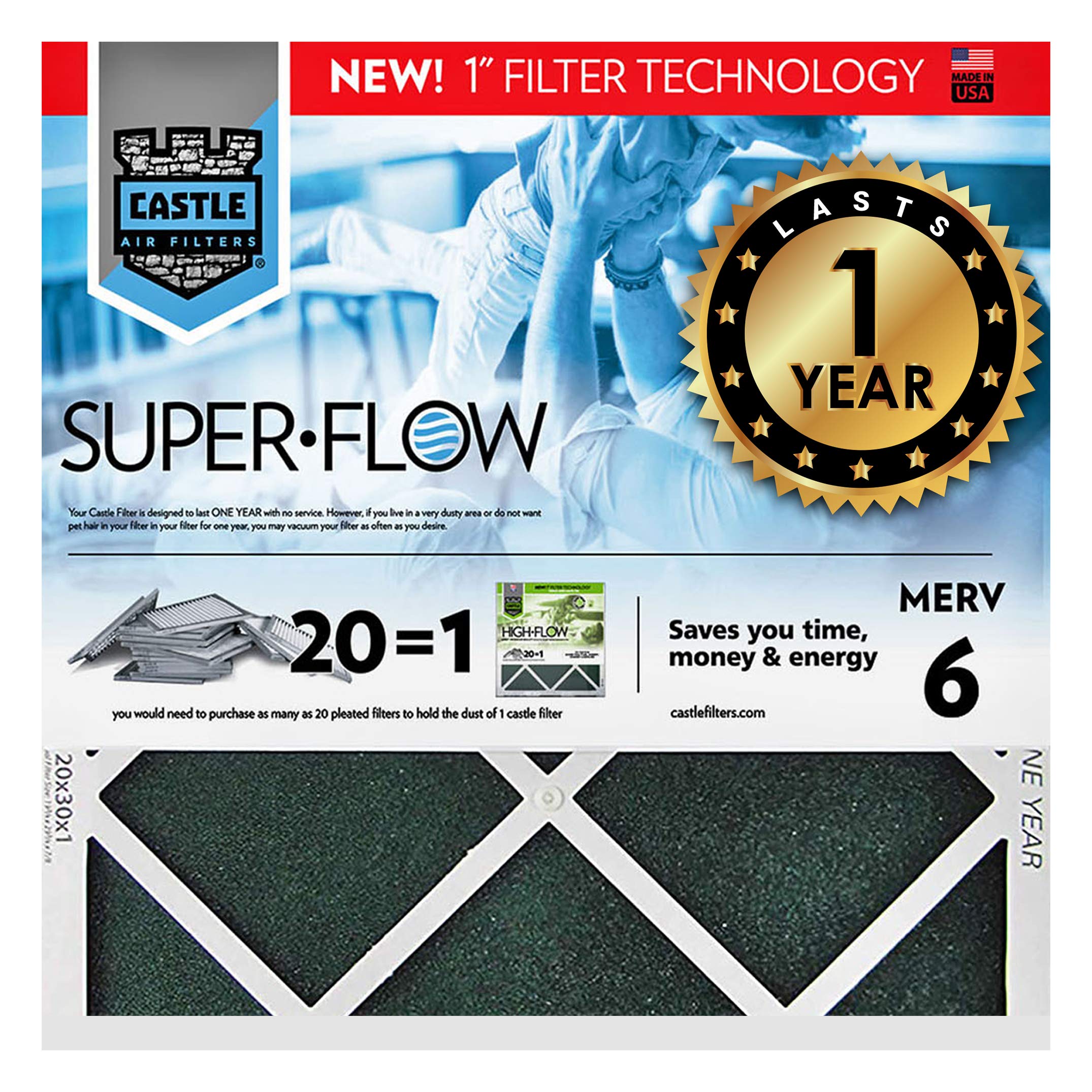 Photo 1 of Castle Filters, One-Year HVAC Furnace Filter, MERV 6, 20" x 20” x 1”