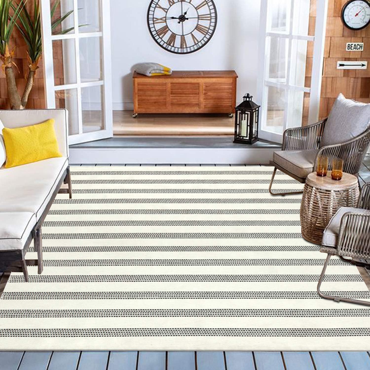 Amazon Com Stripe Cotton Woven Rug Collive Farmhouse Small Tassels Throw Area Rug Washable Fringe Boho Rug Runner For Bathroom Kitchen Bedroom Laundry Doorway 4 X 6 Black Strips Kitchen Dining